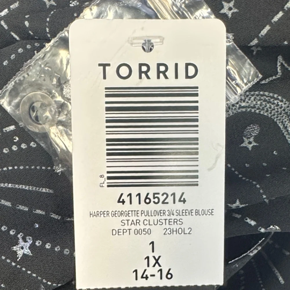 NEW Torrid Black and Silver star chiffon tunic roll-tab blouse size 1X(14-16) - Picture 14 of 14